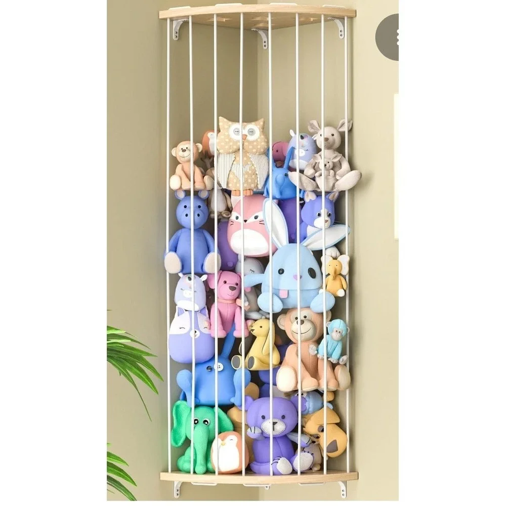 Jtksfcl‎ Wall Mounted Stuffed Animal Organizer with Star Cutouts, Wood Panels
